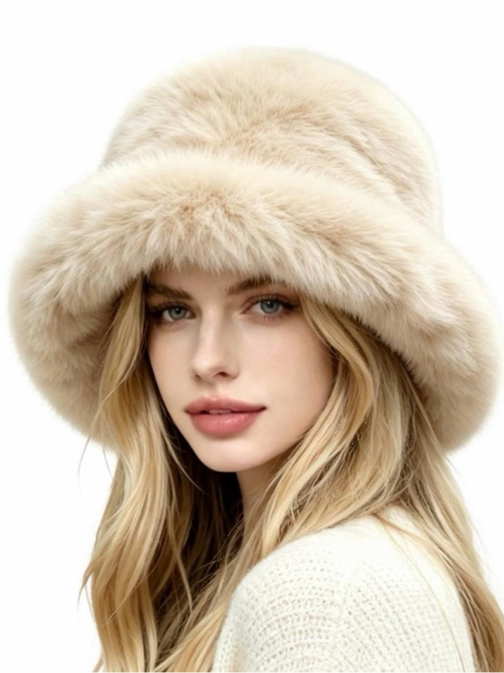 Bucket hat fur 2 tone beige NWT lined
